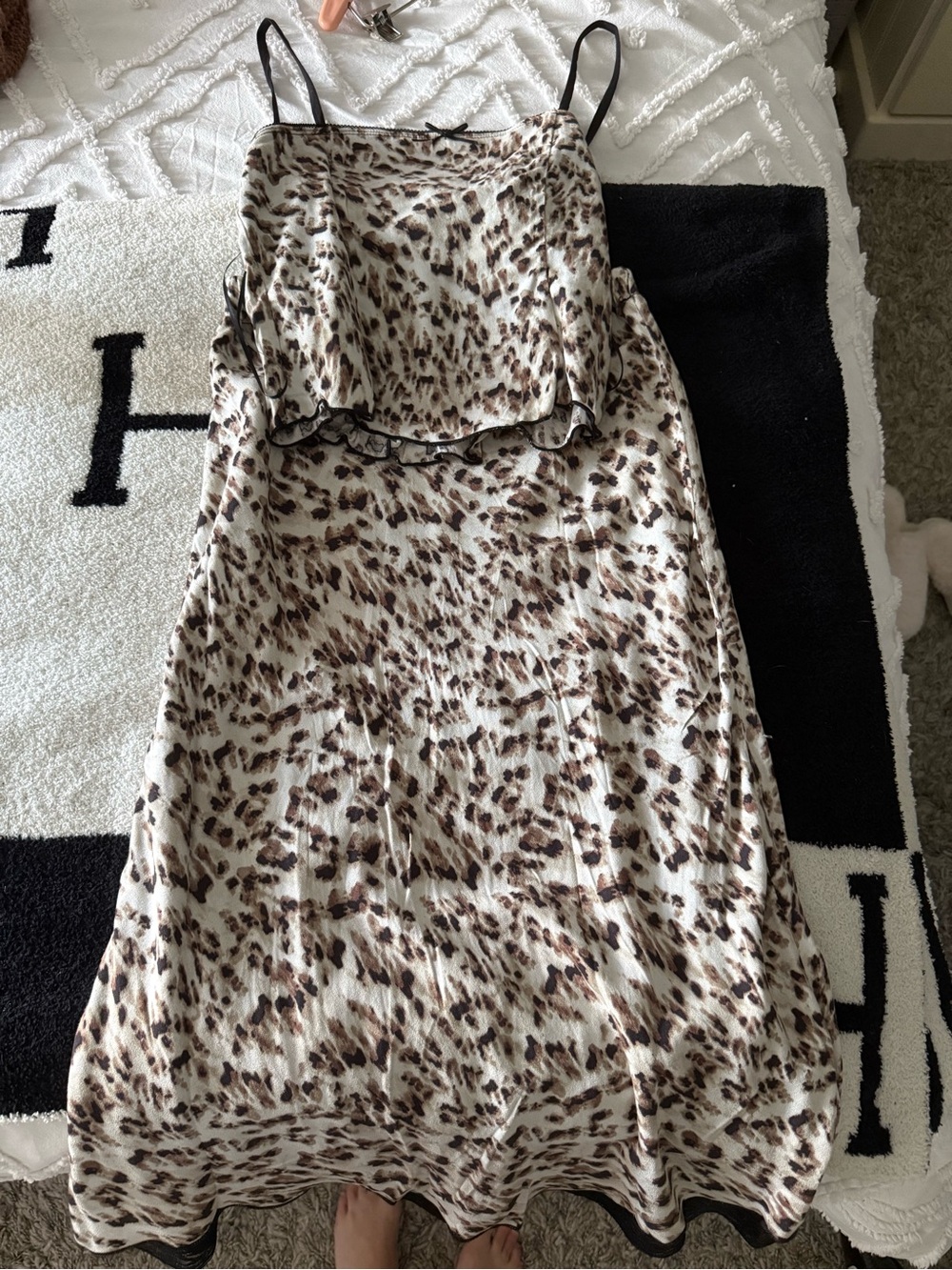 Leopard Print Skirt and Top Set - Cream and Brown